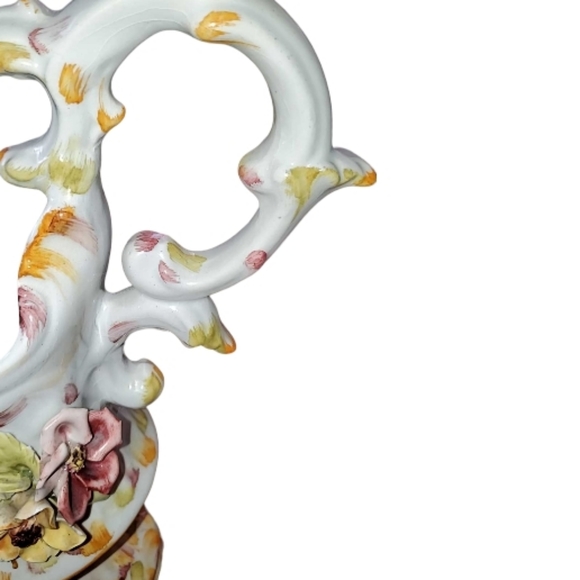 Vintage 12" Capodimonte Porcelain Pitcher Vase Rose Floral Handmade in Italy - Picture 7 of 11